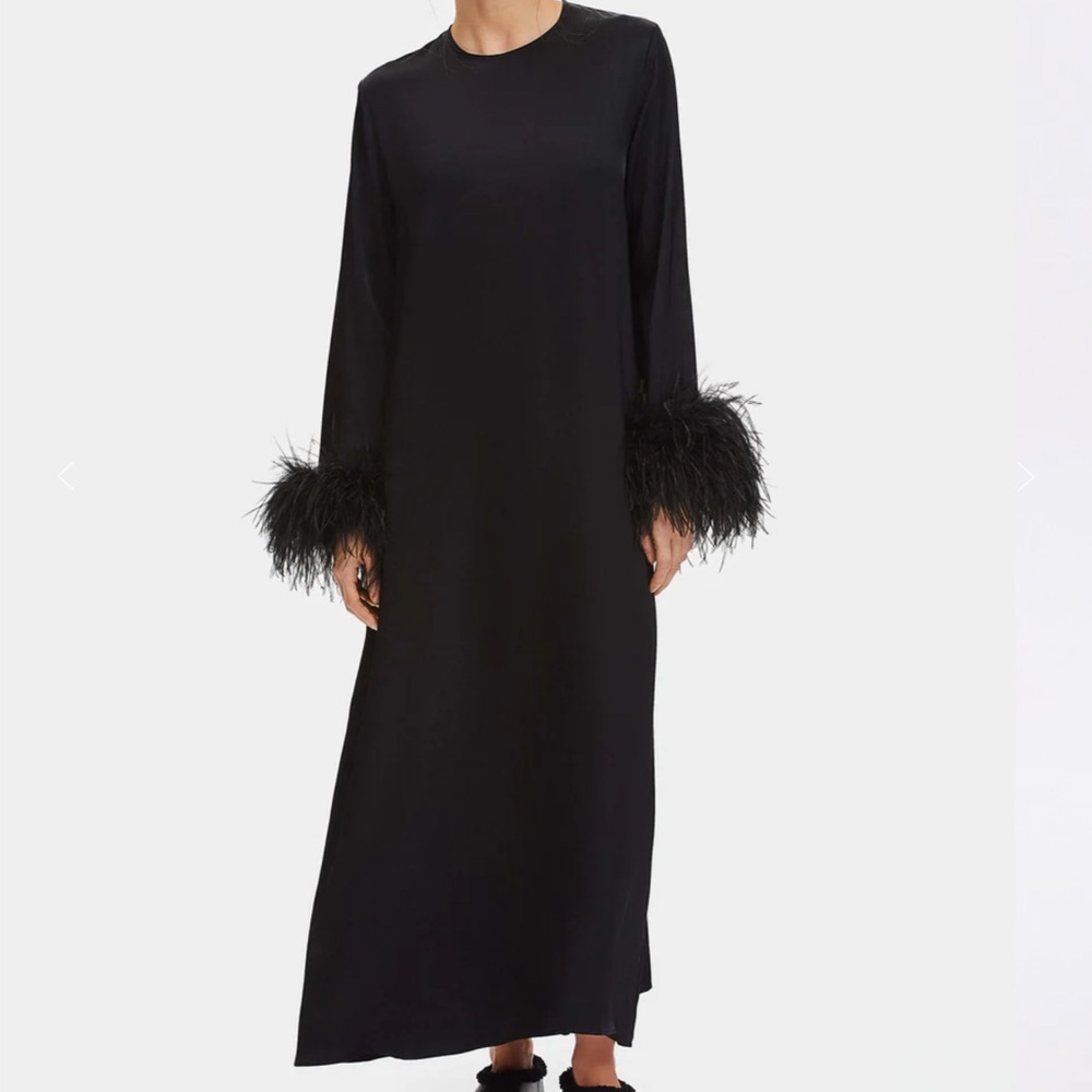 Sleeper Black Long Sleeve Dress with Feather Cuffs
